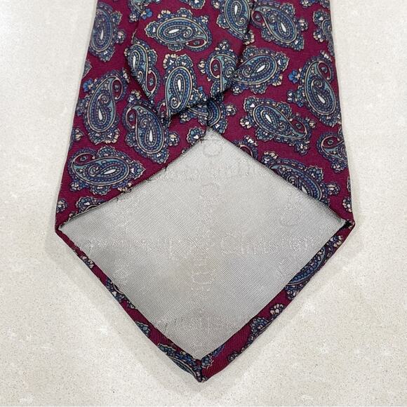 Vintage Christian Dior Monsieur Silk Tie Burgundy Blue Paisley - Picture 6 of 6